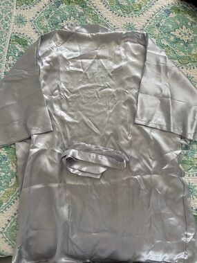 Amazon Silver Satin Bridal Robe with Belt